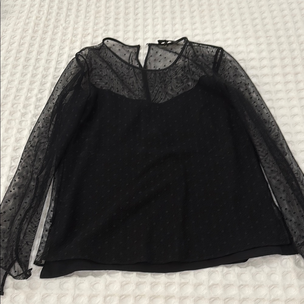 Rag & Bone Black Asymmetrical Sheer Blouse